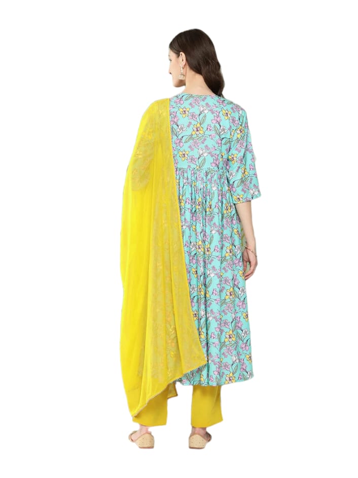 Alia Cut Designer floral Kurta set with Dupatta