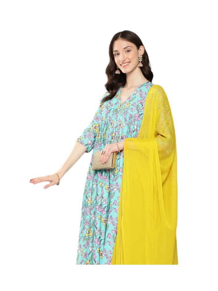 Alia Cut Designer floral Kurta set with Dupatta