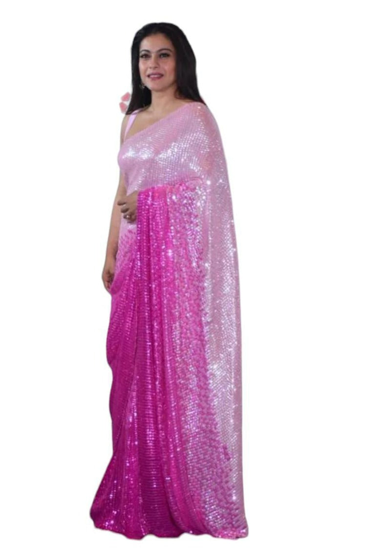 Dual Tone Pink Sequin Saree with Stitched blouse