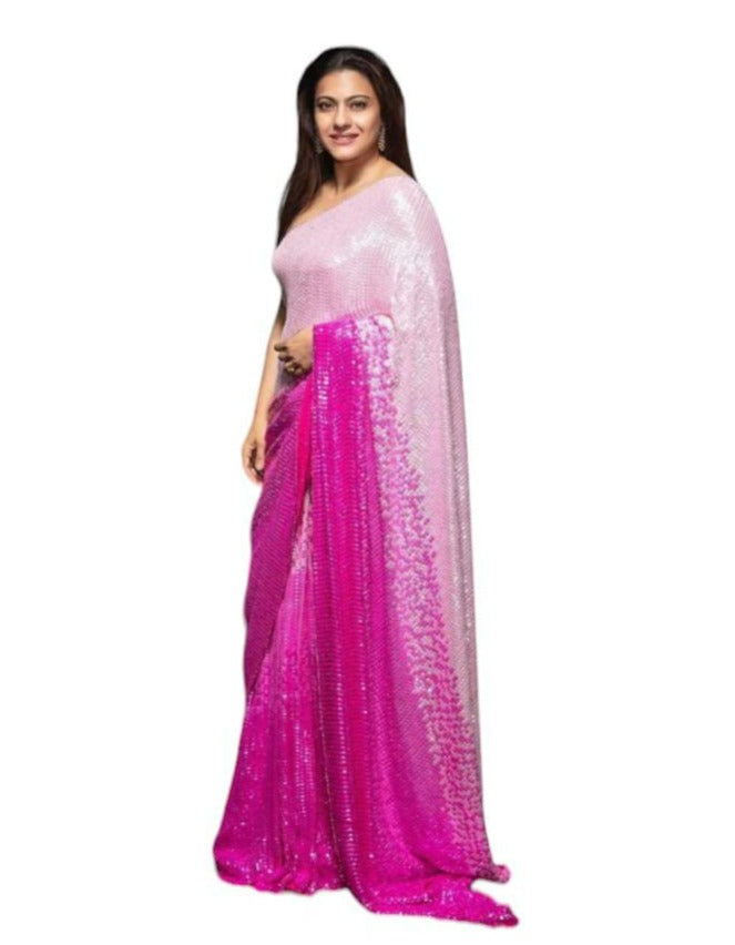 Dual Tone Pink Sequin Saree with Stitched blouse