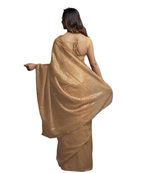 Partywear Pastel Bollywood Sequin Saree with Stitched Blouse