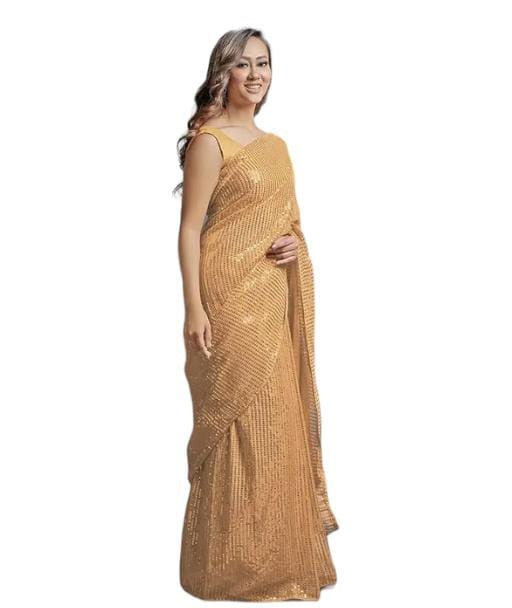 Partywear Pastel Bollywood Sequin Saree with Stitched Blouse