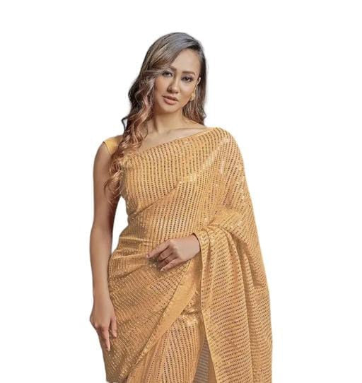 Partywear Pastel Bollywood Sequin Saree with Stitched Blouse