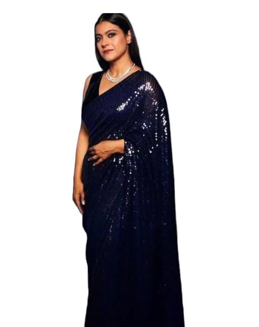 Partywear Bollywood Navy Sequin Saree with Stitched Blouse