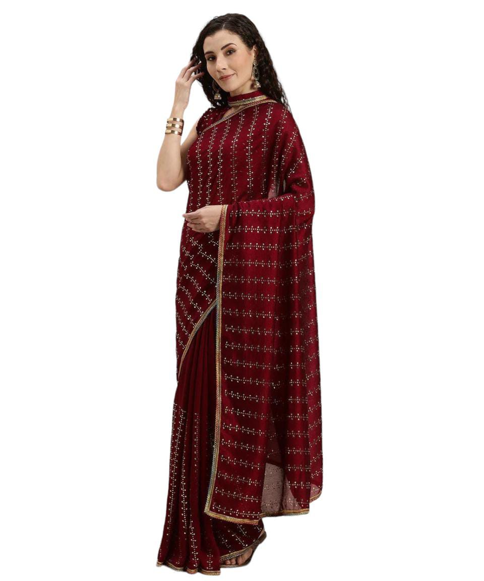 Maroon Saree with Stitched blouse