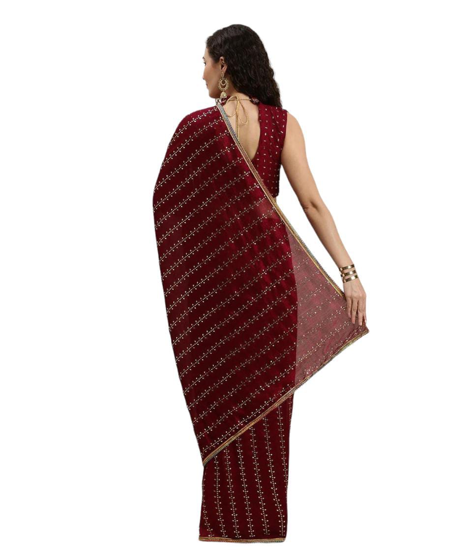 Maroon Saree with Stitched blouse