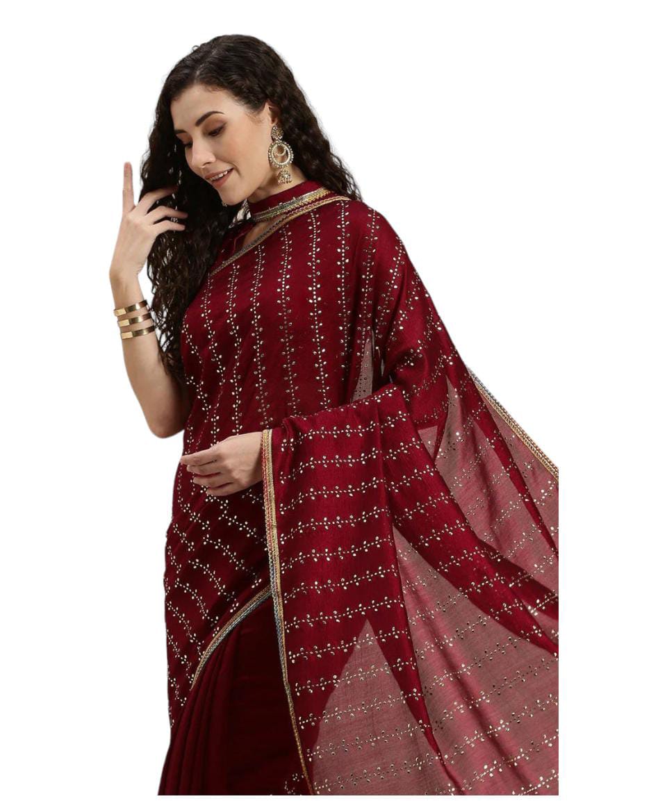 Maroon Saree with Stitched blouse