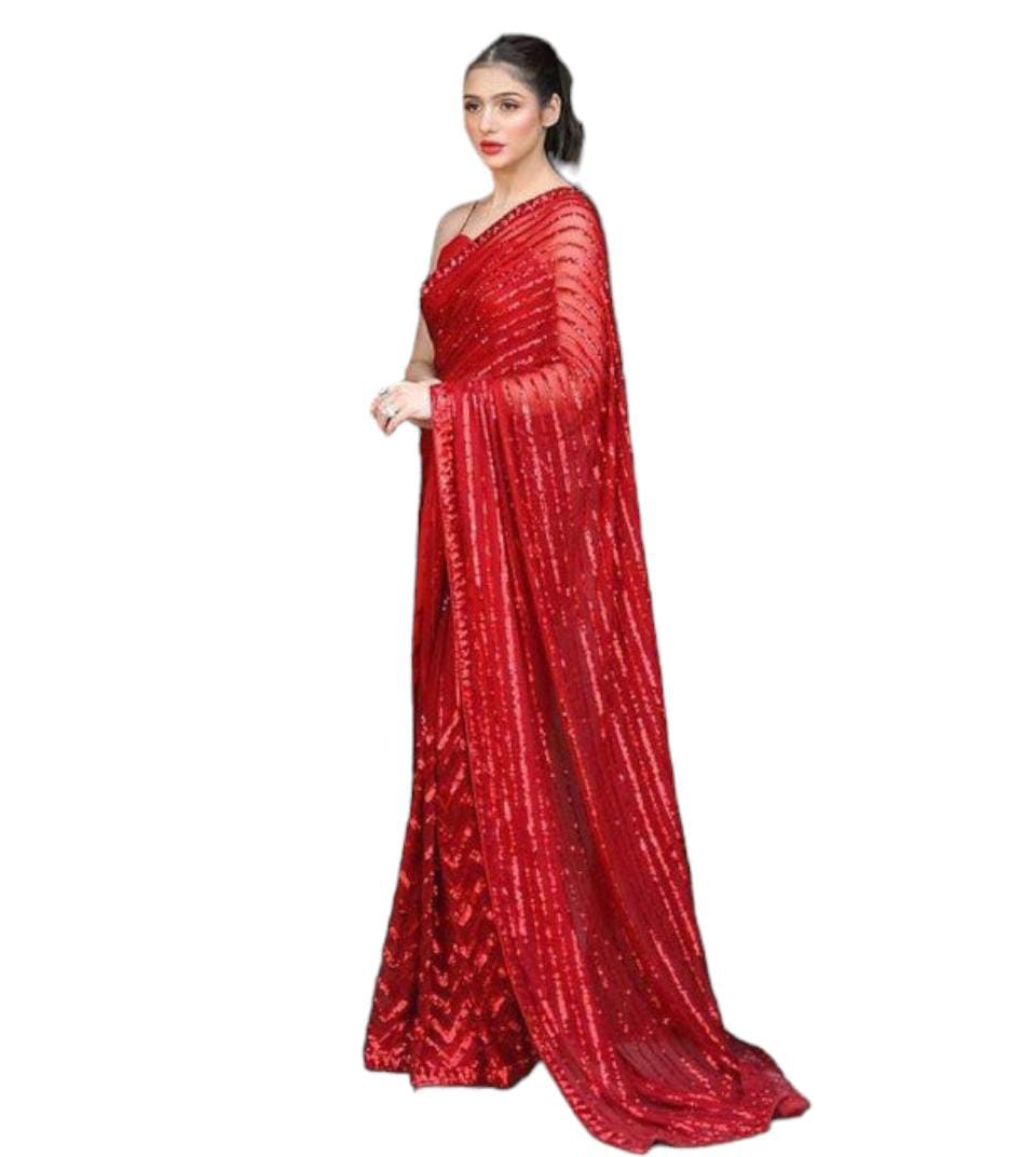 Maroon Sequin Saree with Stitched blouse