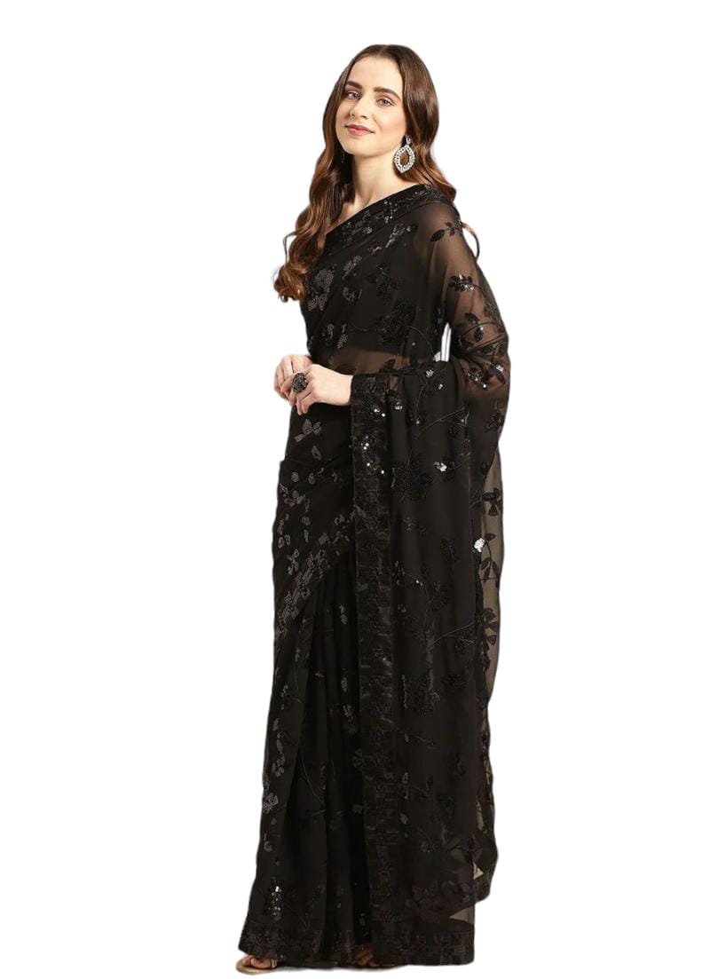 Black Sequin Saree with Stitched blouse