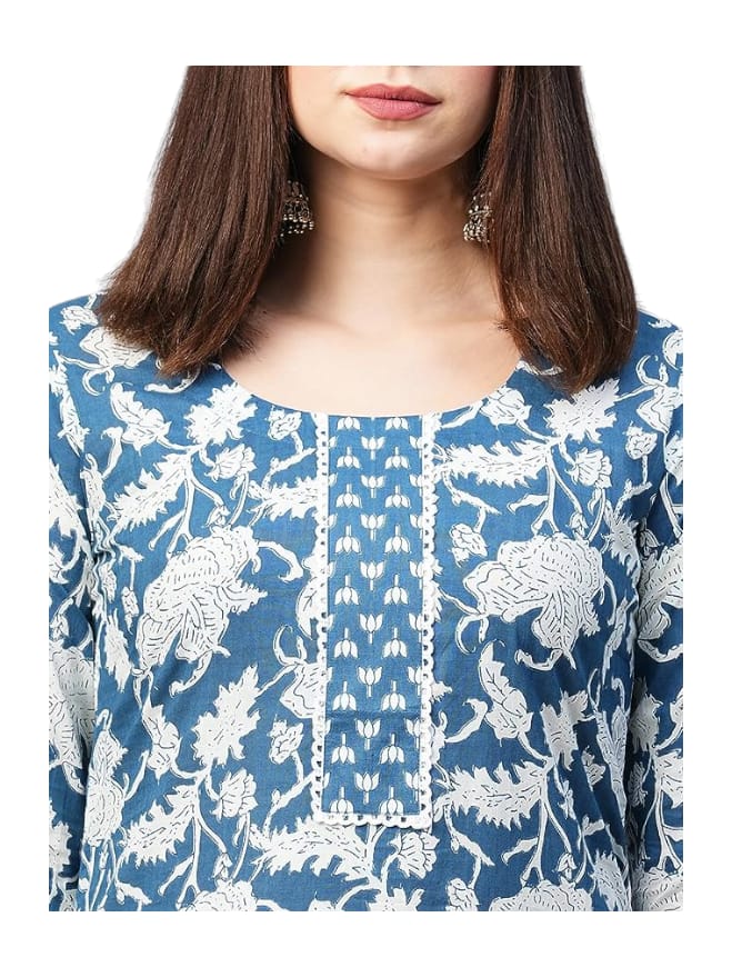 Women's Cotton Printed Straight Kurta with Pant