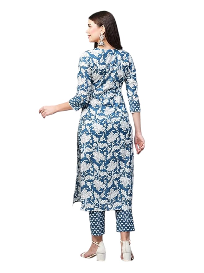 Women's Cotton Printed Straight Kurta with Pant