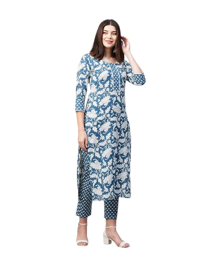 Women's Cotton Printed Straight Kurta with Pant