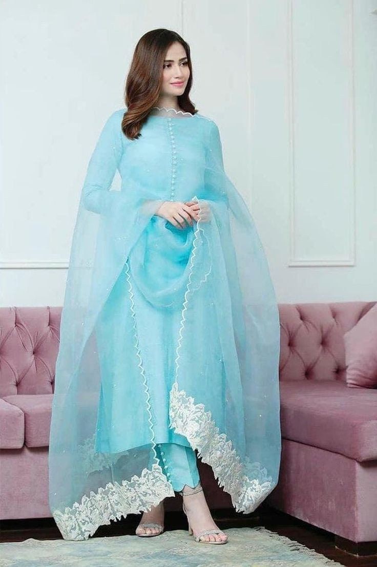 Pastel Blue Kurta with Pant and Dupatta