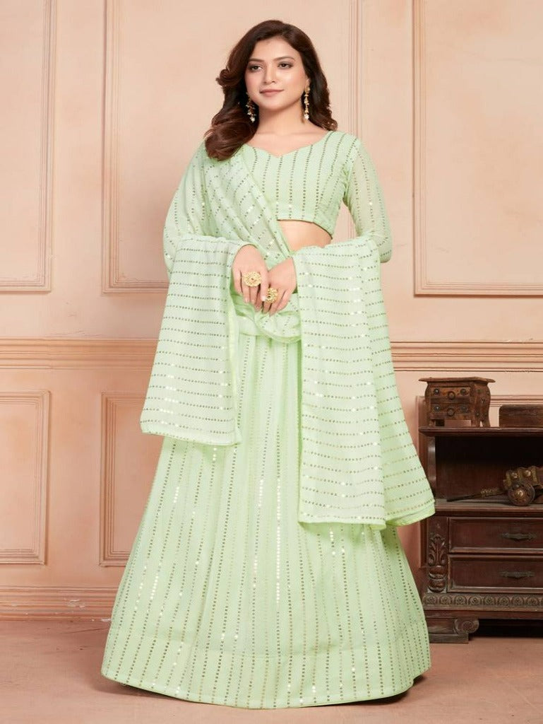 Pastel Green embroidered Lehenga