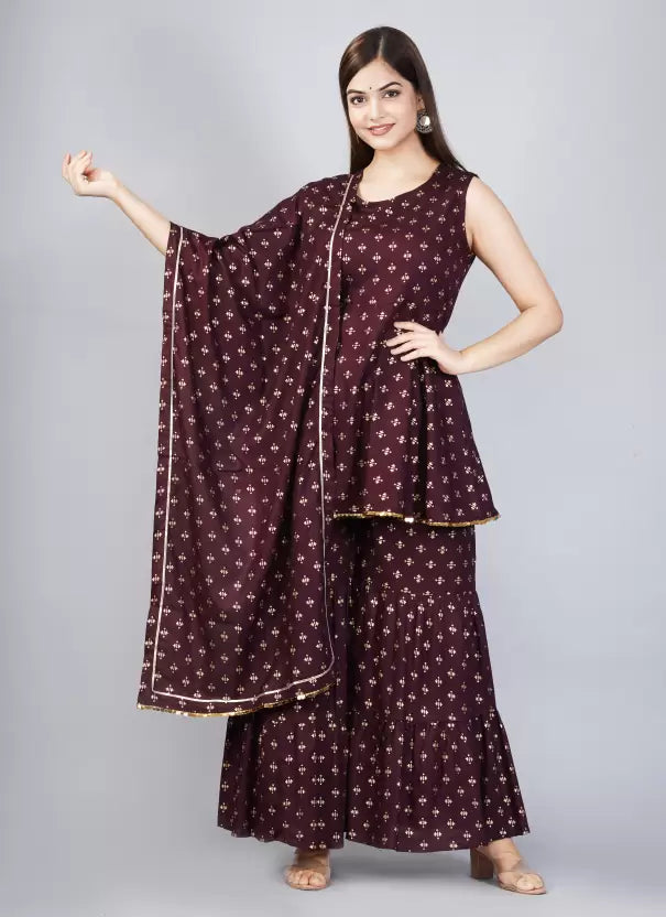 Partywear Rayon Kurta and Sharara set with dupatta