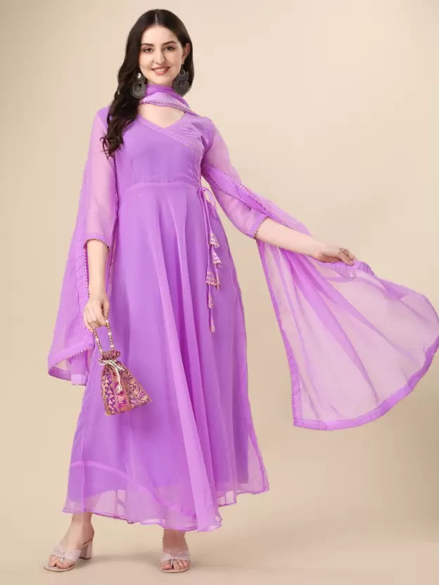 Lilac Anarkali Kurta with Dupatta