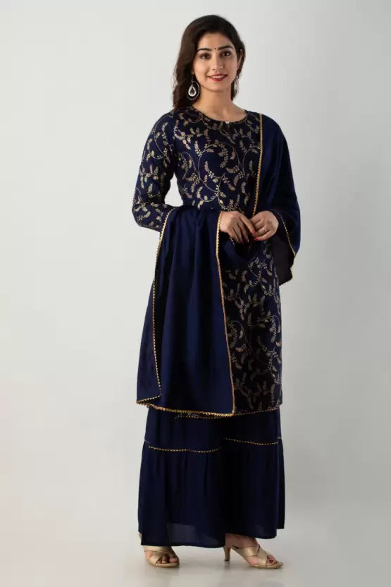 Navy Blue Kurta and Sharara Set