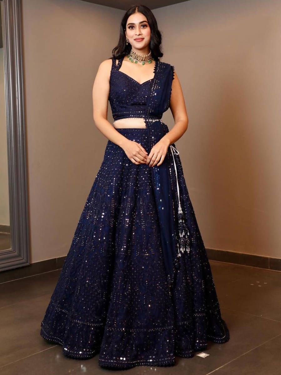 Navy Blue Sequinned Lehenga