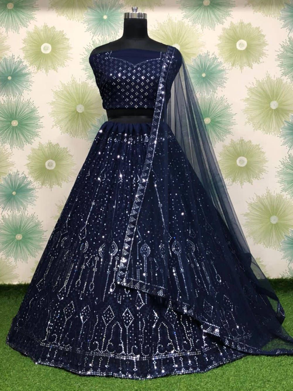 Navy Blue Sequinned Lehenga