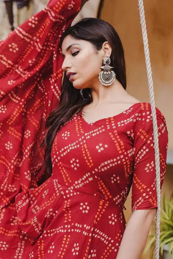 Printed Bandhej Anarkali Kurta