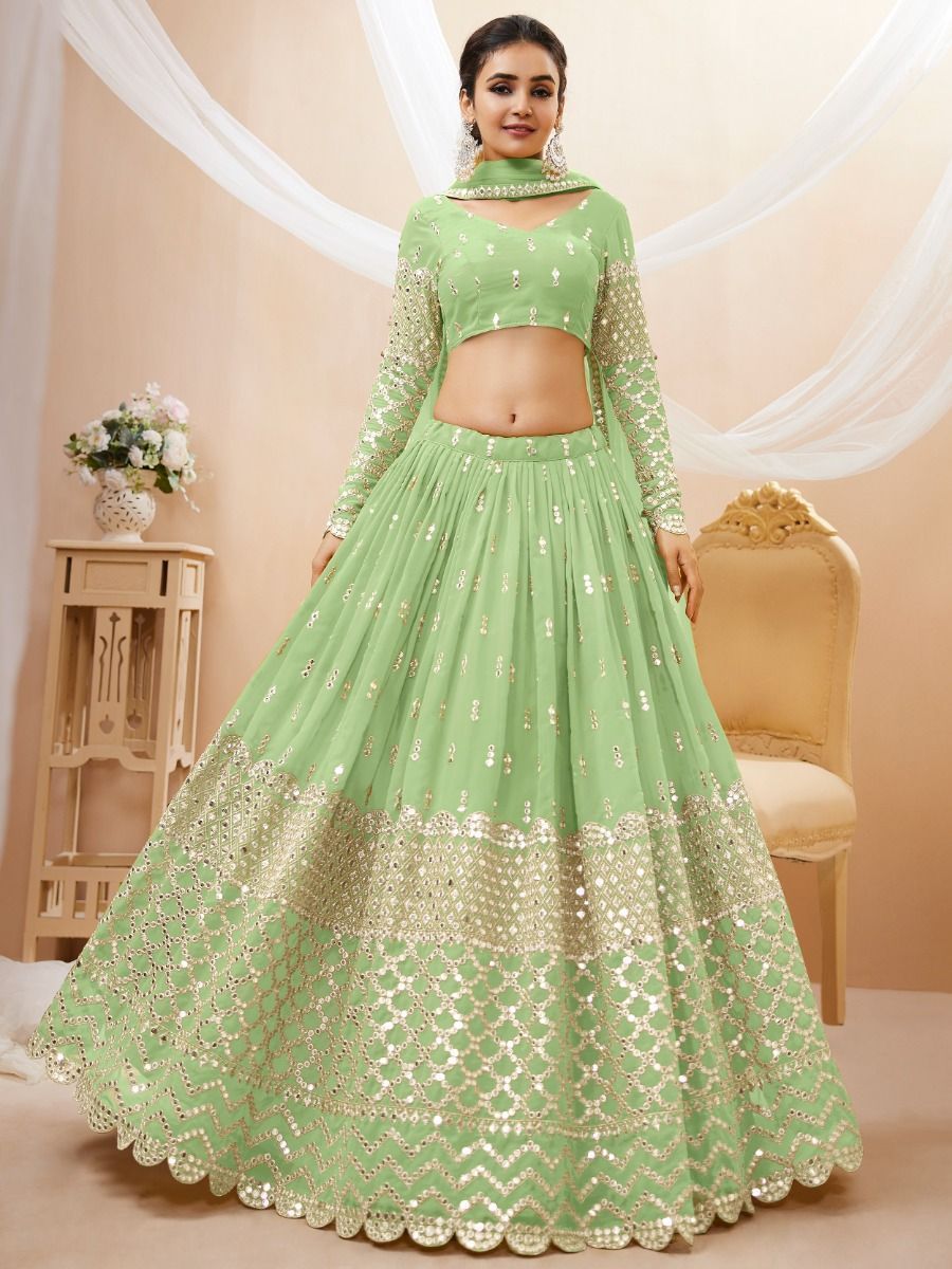 Zari Embroidered Gorgette Lehenga