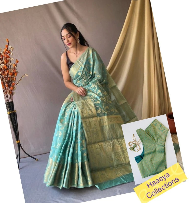 Traditional Muslin Silk Saree with stitched Blouse