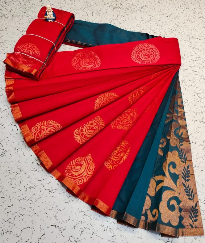 Traditional Kuppadam Indian Saree with stitched Blouse