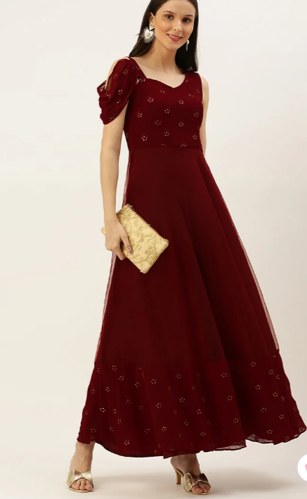 Indian Embroidered One Shoulder Gown