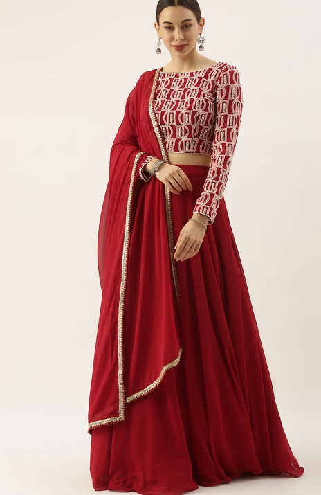 Embroidered Maroon Lehenga Set