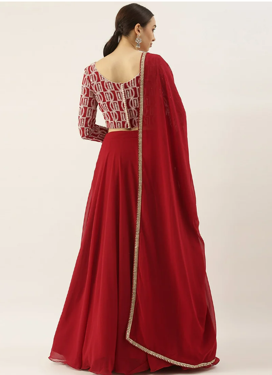 Embroidered Maroon Lehenga Set