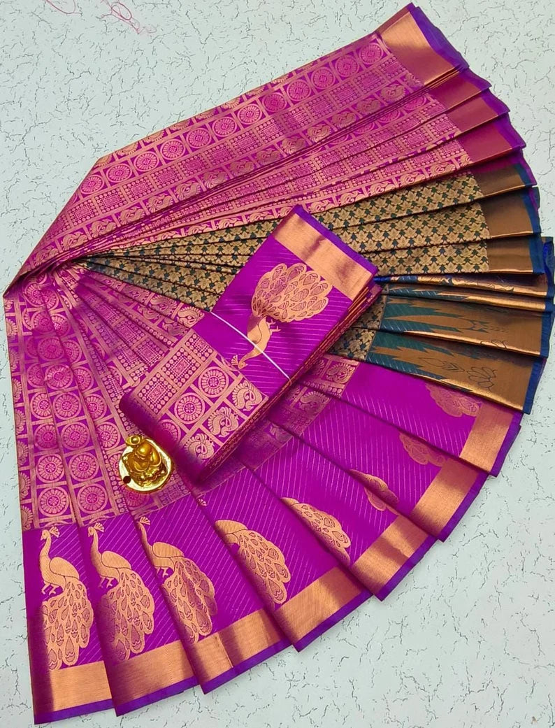 Traditional kanchi Silk Saree with stitched Blouse