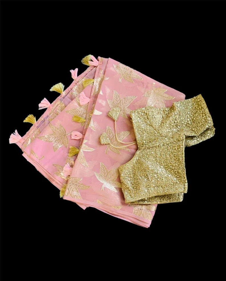 Designer Partywear organza Saree with Blouse